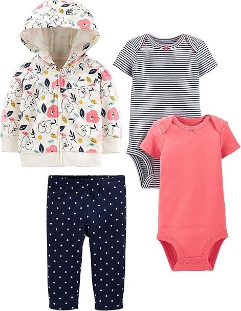 SIMPLE JOYS BY CARTER'S Baby Girls' 4-Piece Jacket, Pant, and Bodysuit Set,