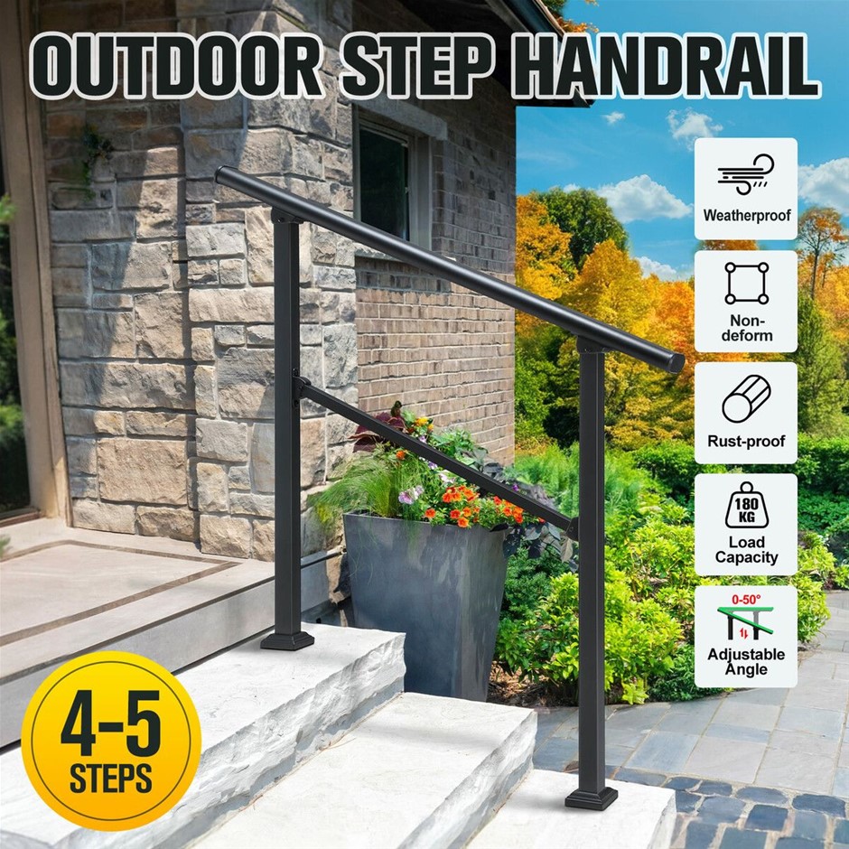 Stair Handrail Railings 4 to 5 Steps Metal Adjustable Black Safety Guard