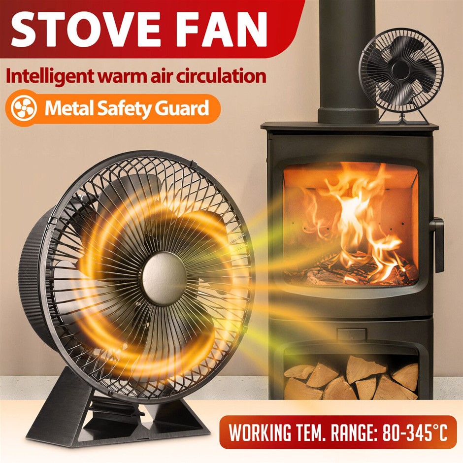 4-Blade Heat Powered Stove Fan Non Electric Fireplace Fan with Safety Guard