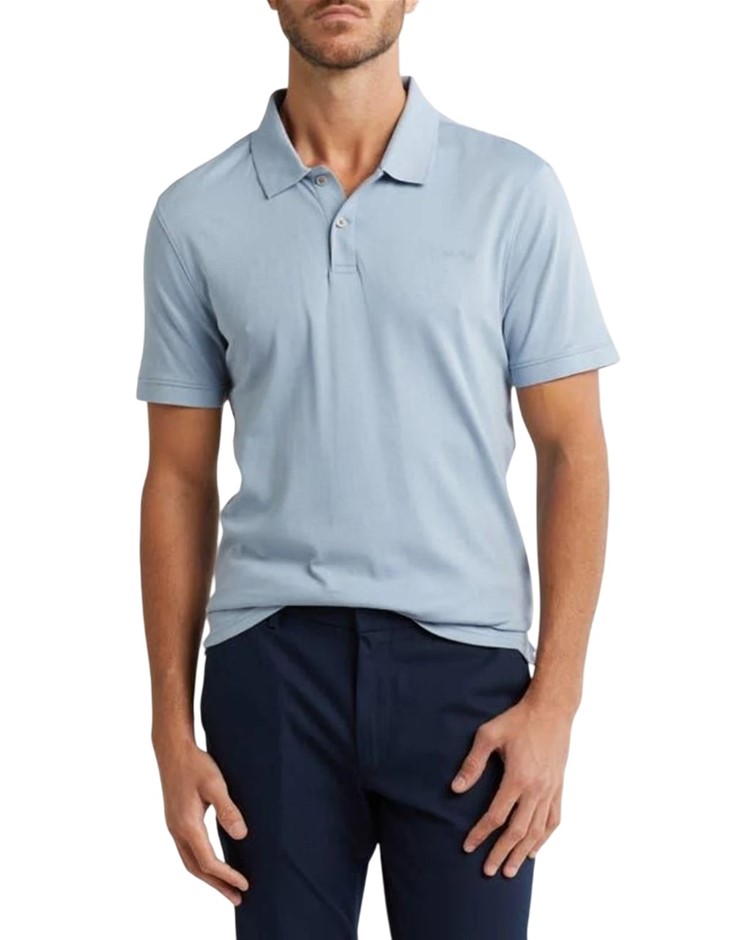 CALVIN KLEIN Men's Solid Liquid Touch Polo, Size L, 100% Cotton, Light Blue