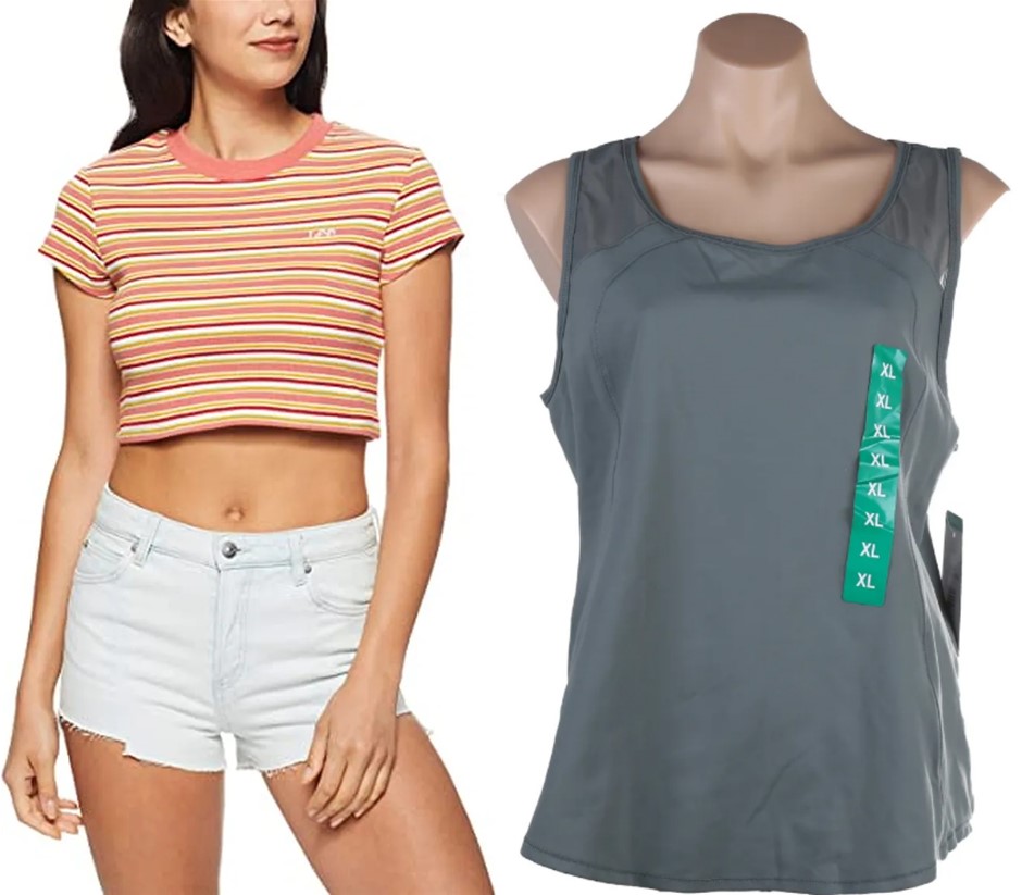 BUNDLE of LEE Women's Crop Stripe Skinny Tee, Color Multicolored Stripe Siz