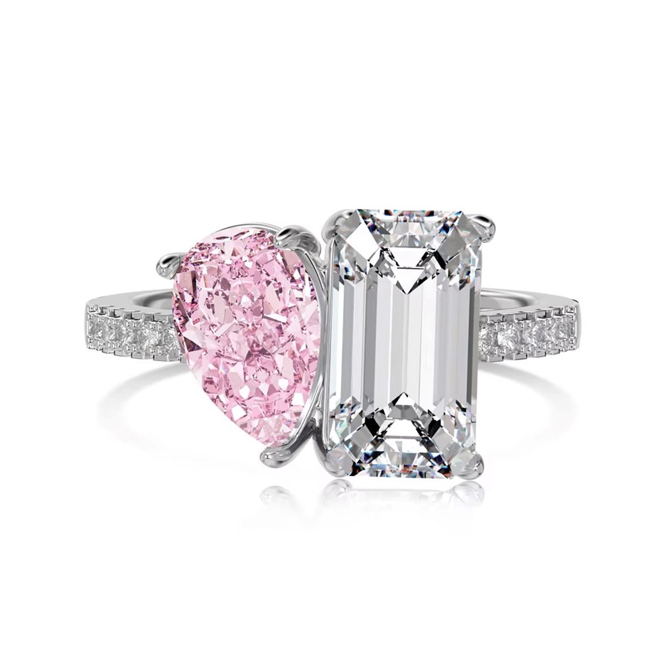 4.5ct Pear & Rectangle Cubic Zirconias 925 Silver Ring - Size 7