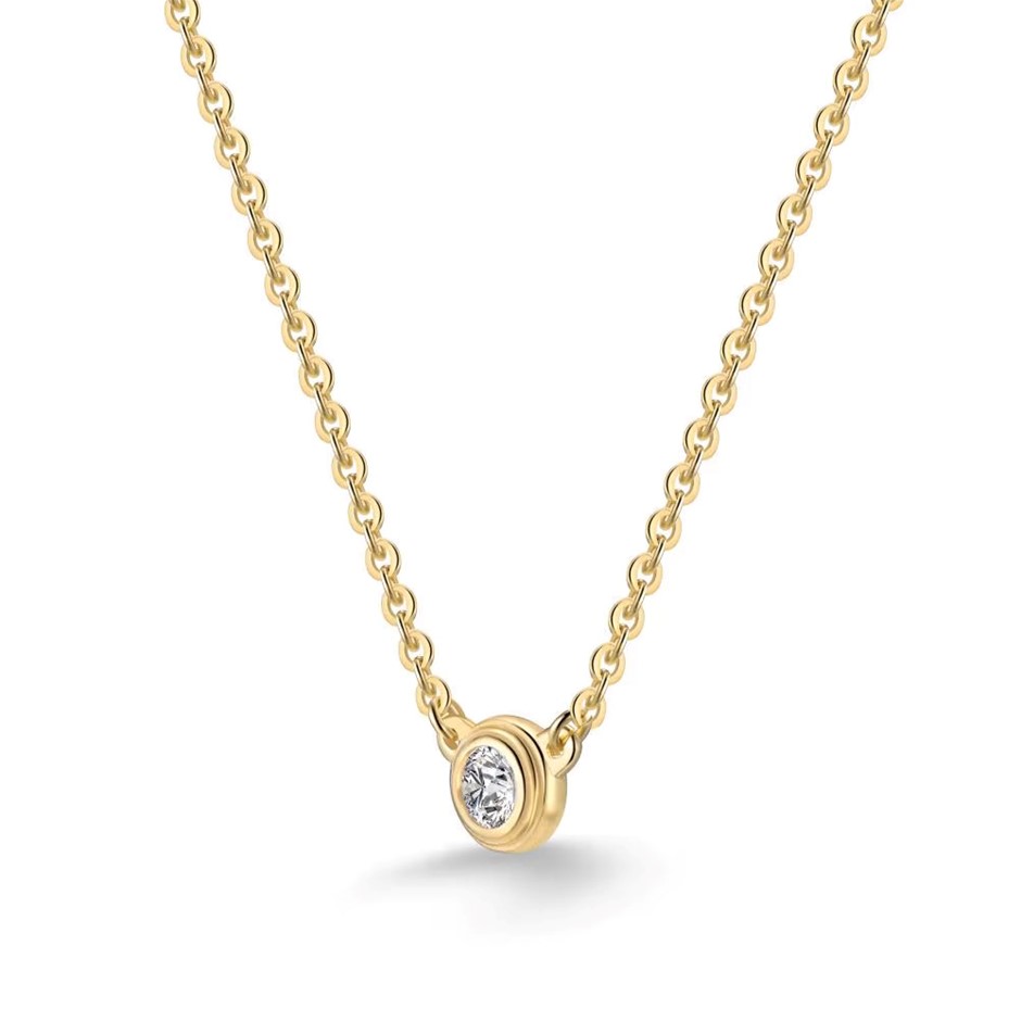0.10ct Round Lab Created Moissanite 14KGP Pendant Necklace