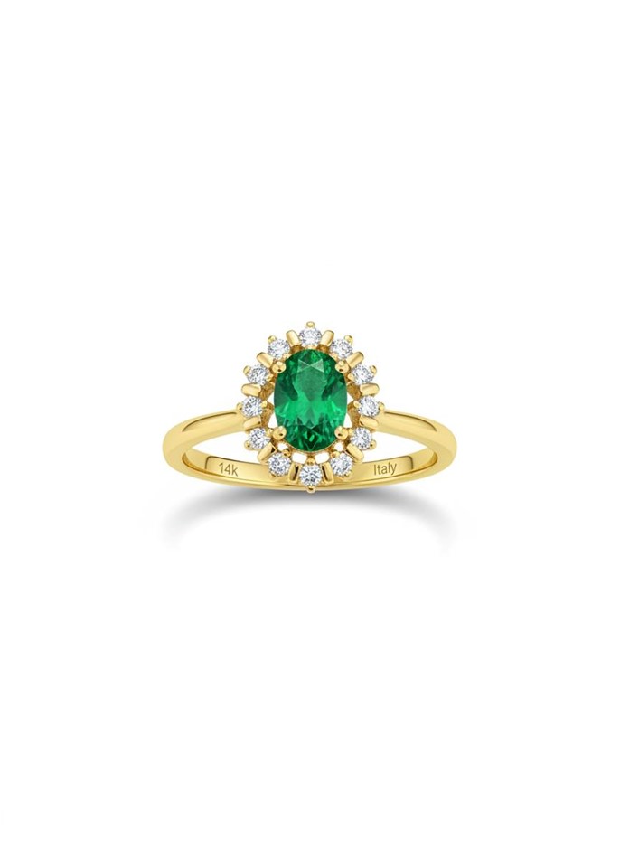 14K/Italy 1.5ct green Oval Cut Yellow Gold Filled Ring(stamped)7US