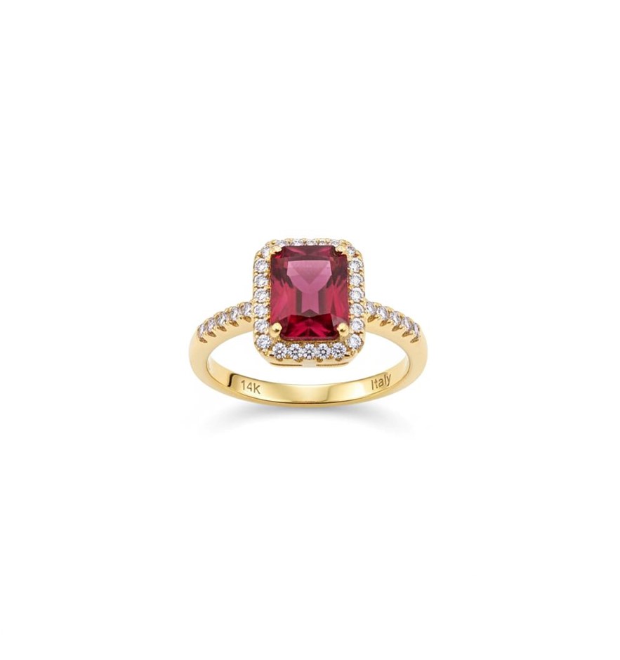 14K/Italy 2.0ct Ruby Emerald Cut Yellow Gold Filled Ring(stamped)6US