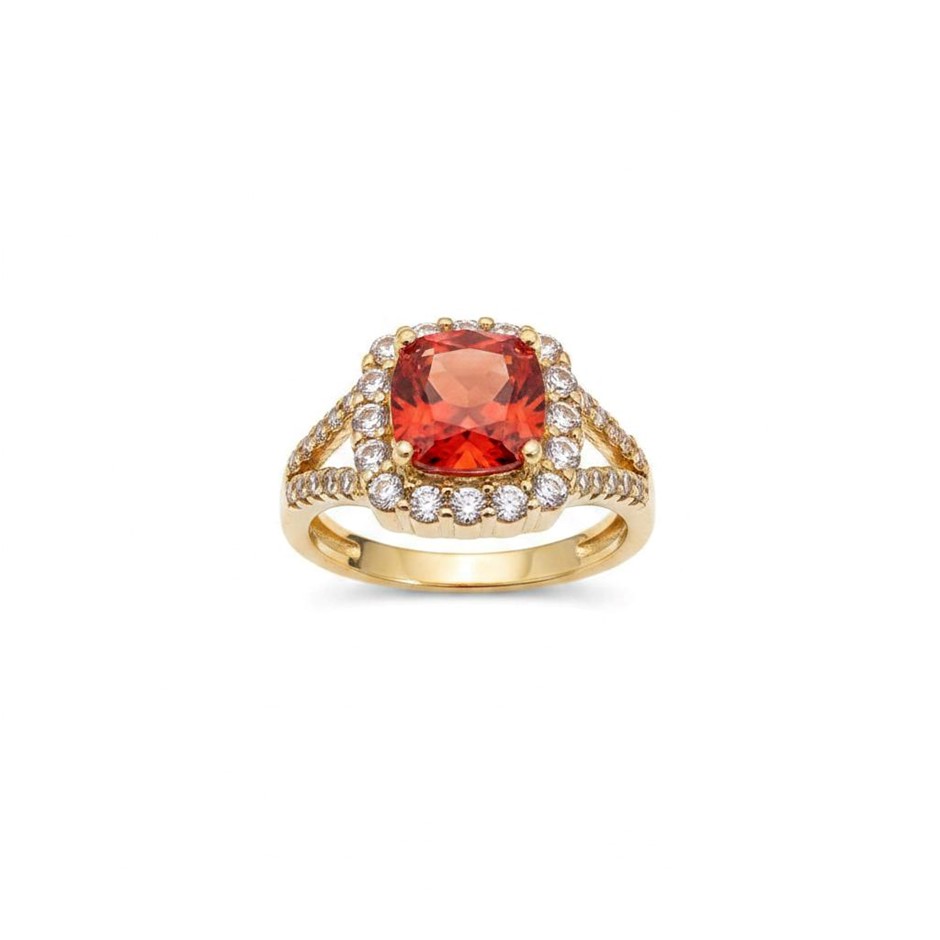 18K/Italy 2.5ct Ruby Princess Cut Yellow Gold Filled Ring(stamped)9US