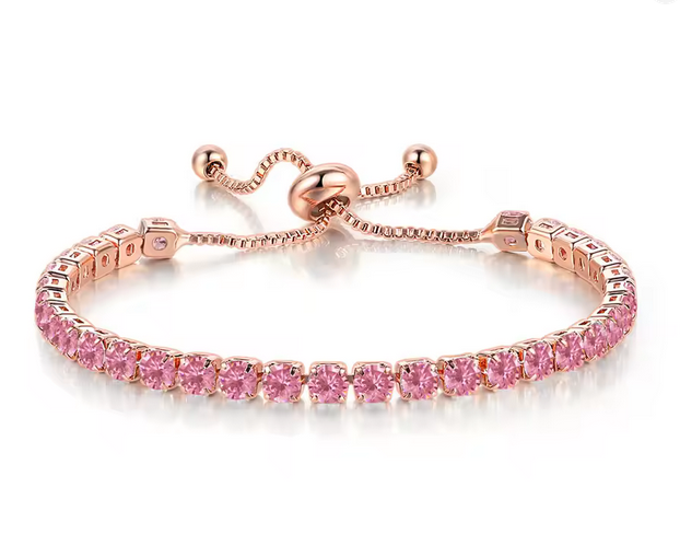 925 Sterling Silver Tennis Bracelet Sakura Pink Simulated Diamonds