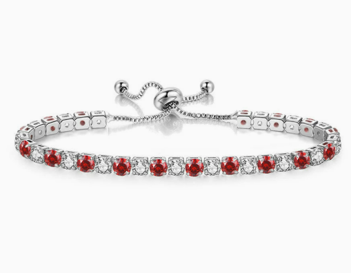 925 Sterling Silver Tennis Bracelet  white & Red Simulated Diamonds-adjust