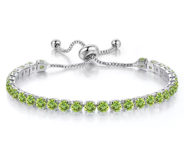 925 Sterling Silver Tennis Bracelet Light Green Simulated Diamonds-adjust