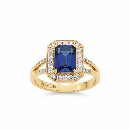 18K/Italy 8.0ct Blue Emerald Cut Yellow Gold Filled Ring-7US-Bonus Gift