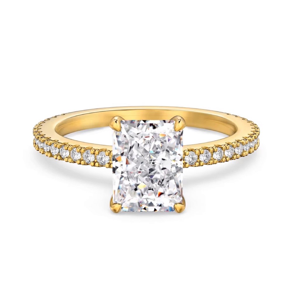 2ct Rectangle Cut Cubic Zirconia 925 Silver Ring - Size 6