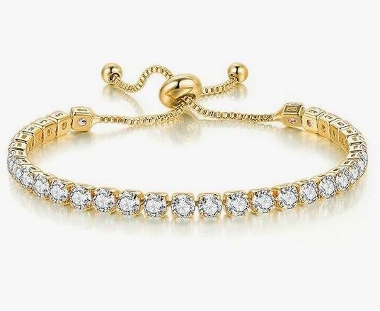 925 Sterling Silver Tennis Bracelet Brilliant Cut  Diamonds-Adjustable