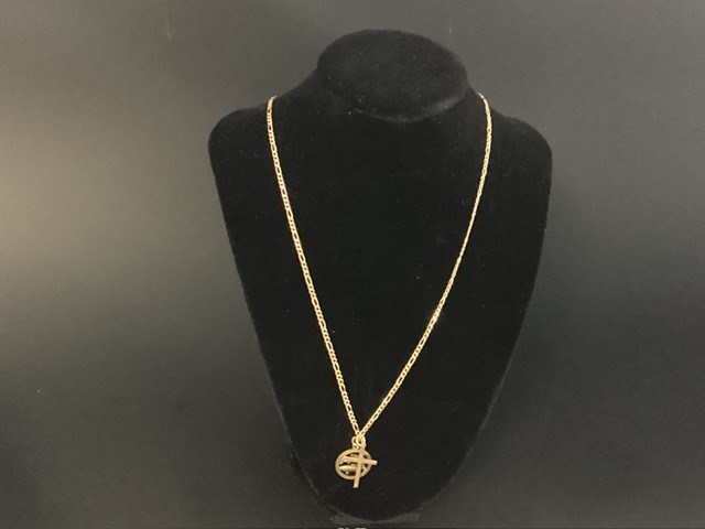 1 X Stamped 9ct Yellow Gold, NZ, Chain Necklet & 2 Metal Pendants