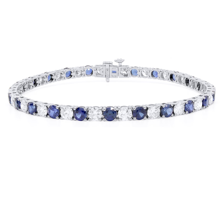 9.46 Carats white gold lab grown diamond & Sapphire Tennis Bracelet