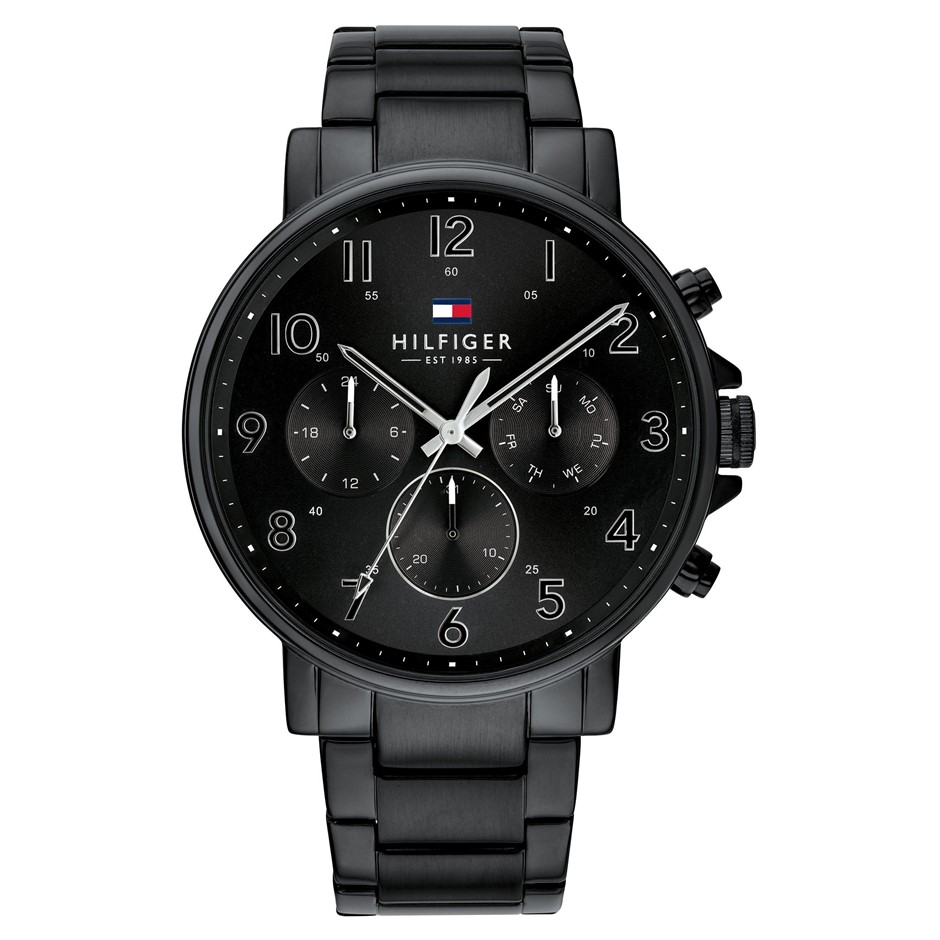 TOMMY HILFIGER Men's Multi-Function Steel Watch, Black, 1710383. RRP: $399.