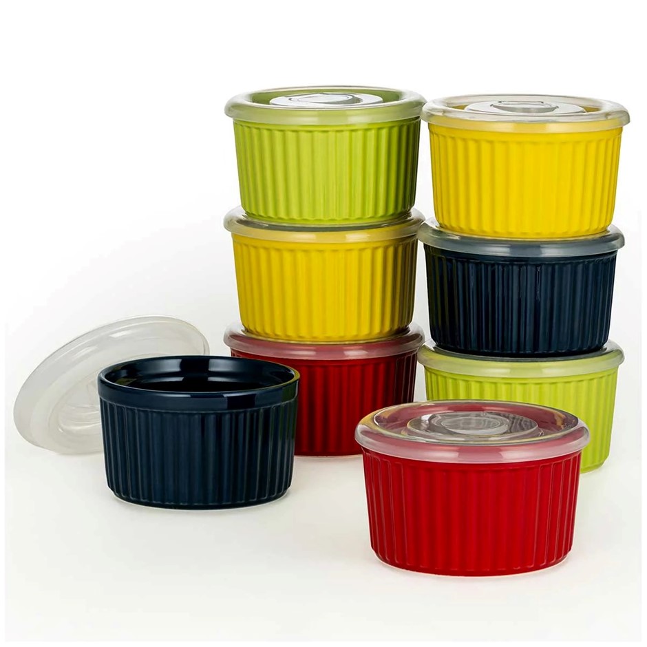 SIGNATURE 8pc Ramekin Bowls With Lid, Mixed. NB: Not in original packaging,