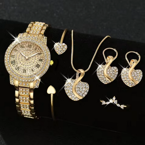 6-Piece Jewellery Set.Watch, Necklace, Bracelet, Ring & Earrings(Gift Box