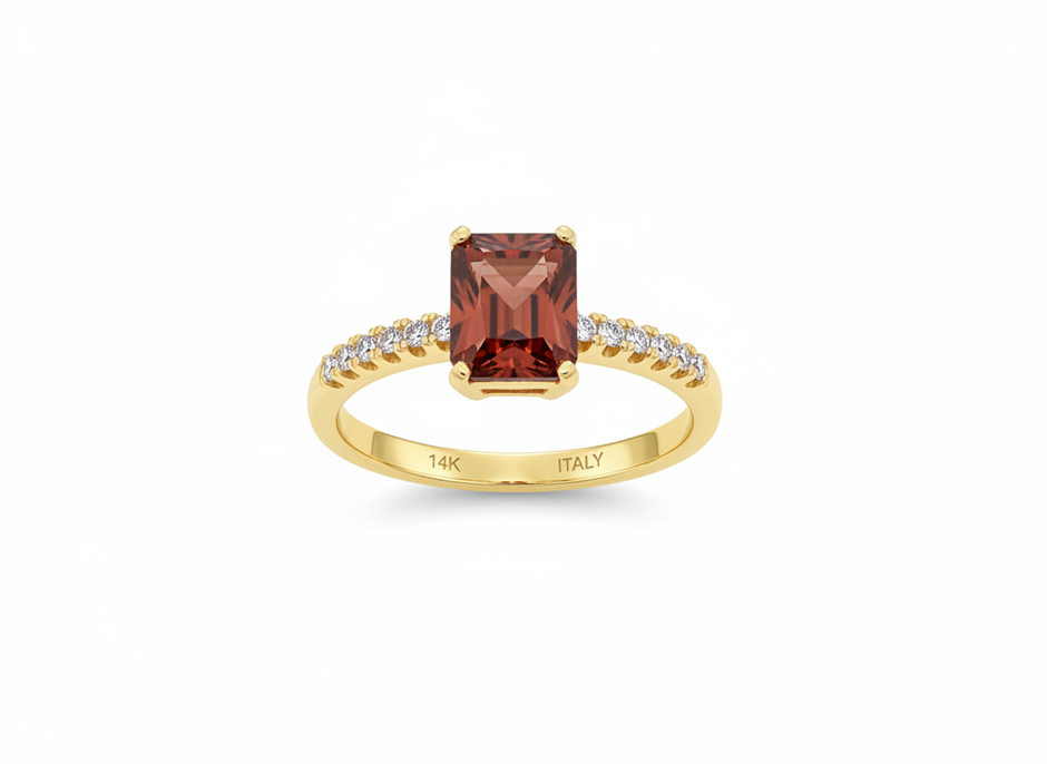 14K/Italy 2.5ct Ruby Emerald Cut  Yellw Gold Filled Ring(stamped)-8US-Bonus