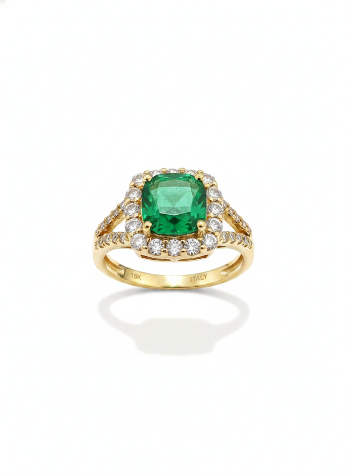 14K/Italy 2.0ct Green Princess Cut  Yellow Gold Filled Ring(stamped)-7US