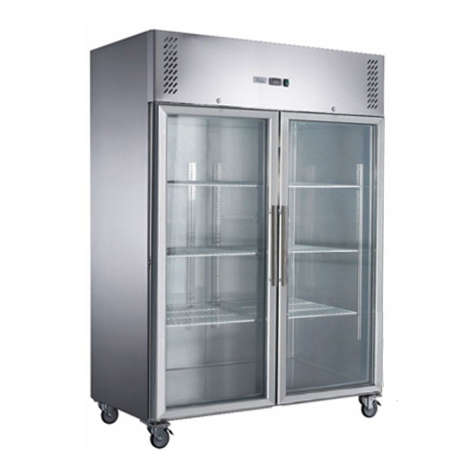 <p>1410L Stainless Steel Two Glass Door Upright Freezer</p>