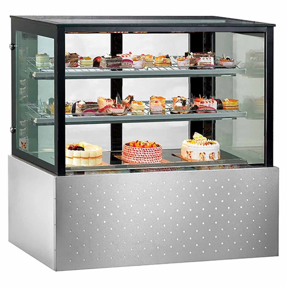 <p>Black Trim Square Glass Cake Display 3 Tier</p>