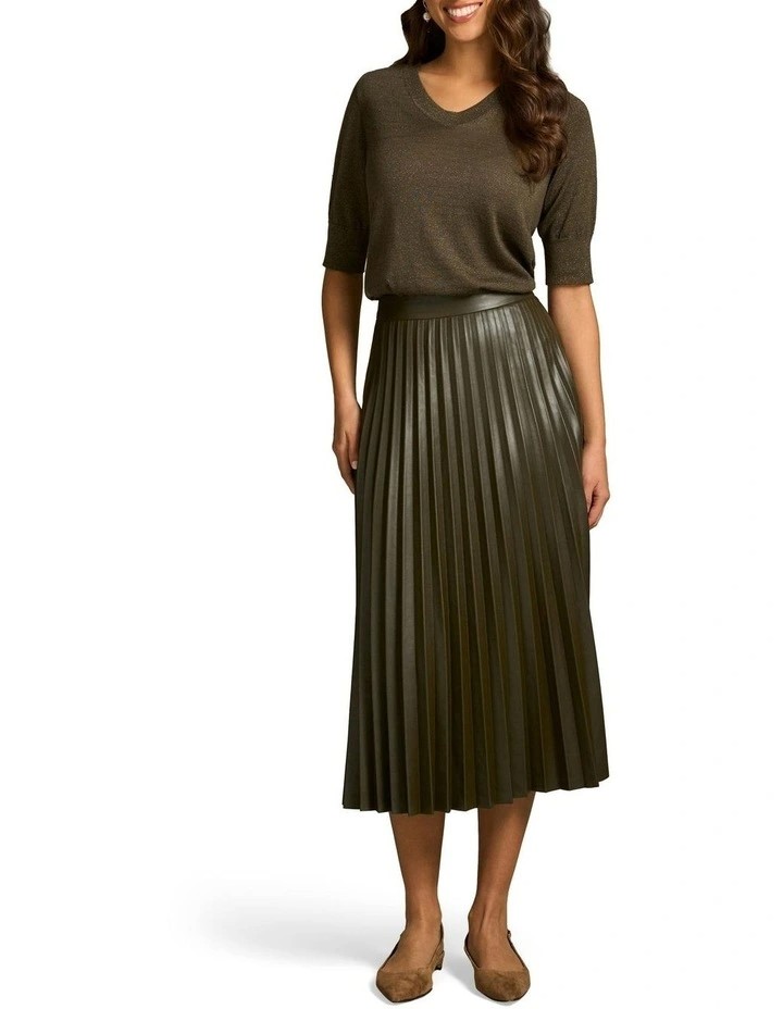 PIPER Women's Pleated Faux Leather Skirt, Size 8, Khaki, 76058956, (XM4772)