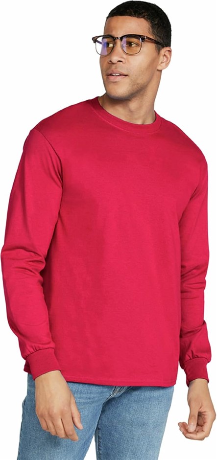 2 x GILDAN Unisex Adult Ultra Cotton Long Sleeve T-Shirt, Medium, Red, G240