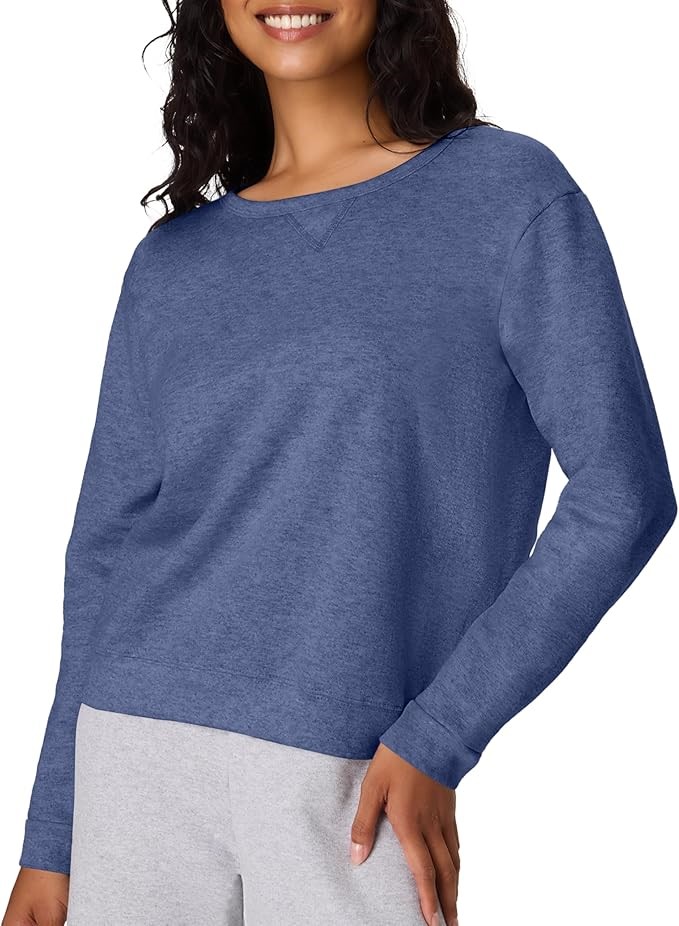HANES Women's V-Notch Pullover Fleece Sweatshirt, Small(4-6), Navy Heather,