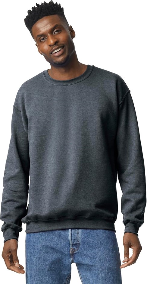 GILDAN Men's Fleece Crewneck Sweatshirt, Size L, Dark Heather, G18000. Buy