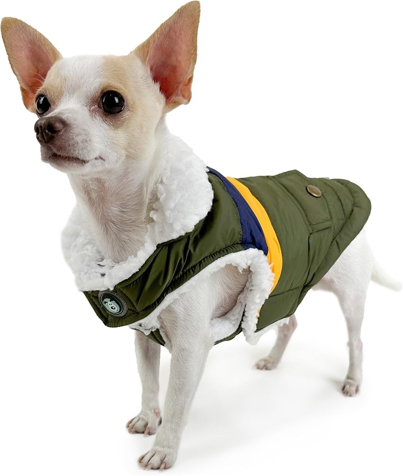 2 X HUSKIMO Lightning Bolt Dog Coat, Olive, 27cm.