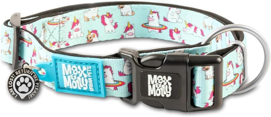 2 X MAX AND MOLLY URBAN PETS Smart ID Dog Collar (Unicorn), Medium.