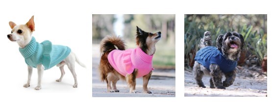3 x ASSORTED HUSKIMO Frill Knit Dog Jumpers; Sizes 40cm, 33cm & 27cm.