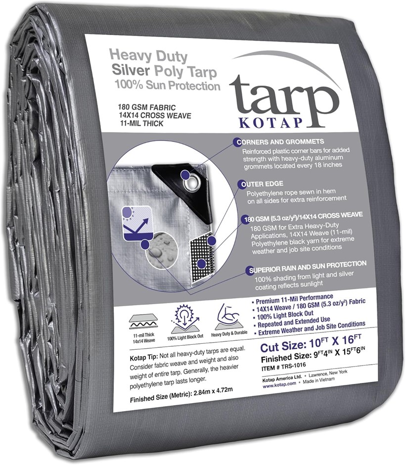 Kotap 10 x 16 Ft. Heavy-Duty Protection/Coverage Tarp, Superior Weave for G