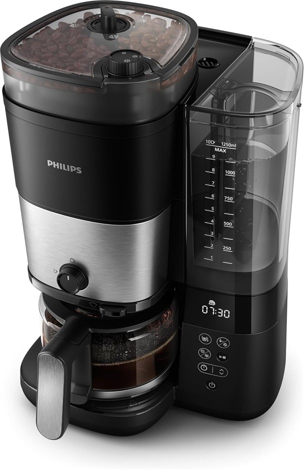 PHILIPS All-in-1 Brew Drip Coffee Maker - Built-in Grinder, Duo-Bean Contai