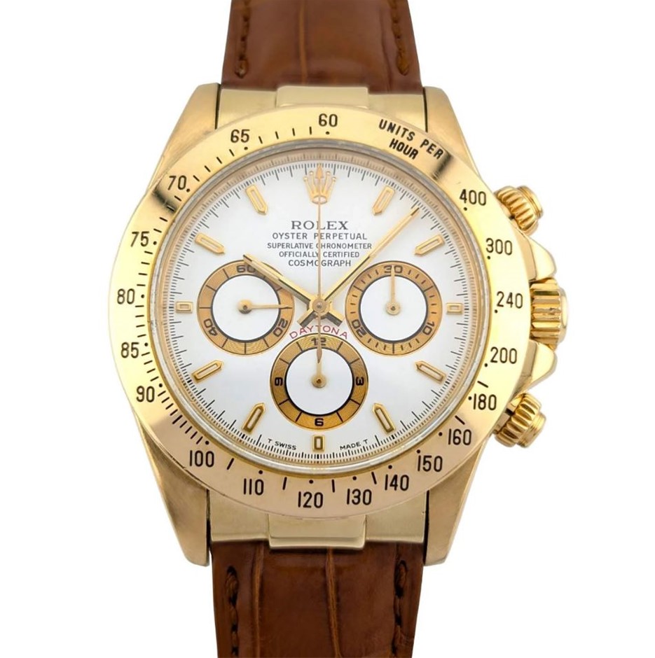 ROLEX COSMOGRAPH DAYTONA 40MM 18K YELLOW GOLD 16518 WHITE DIAL BXP & COA