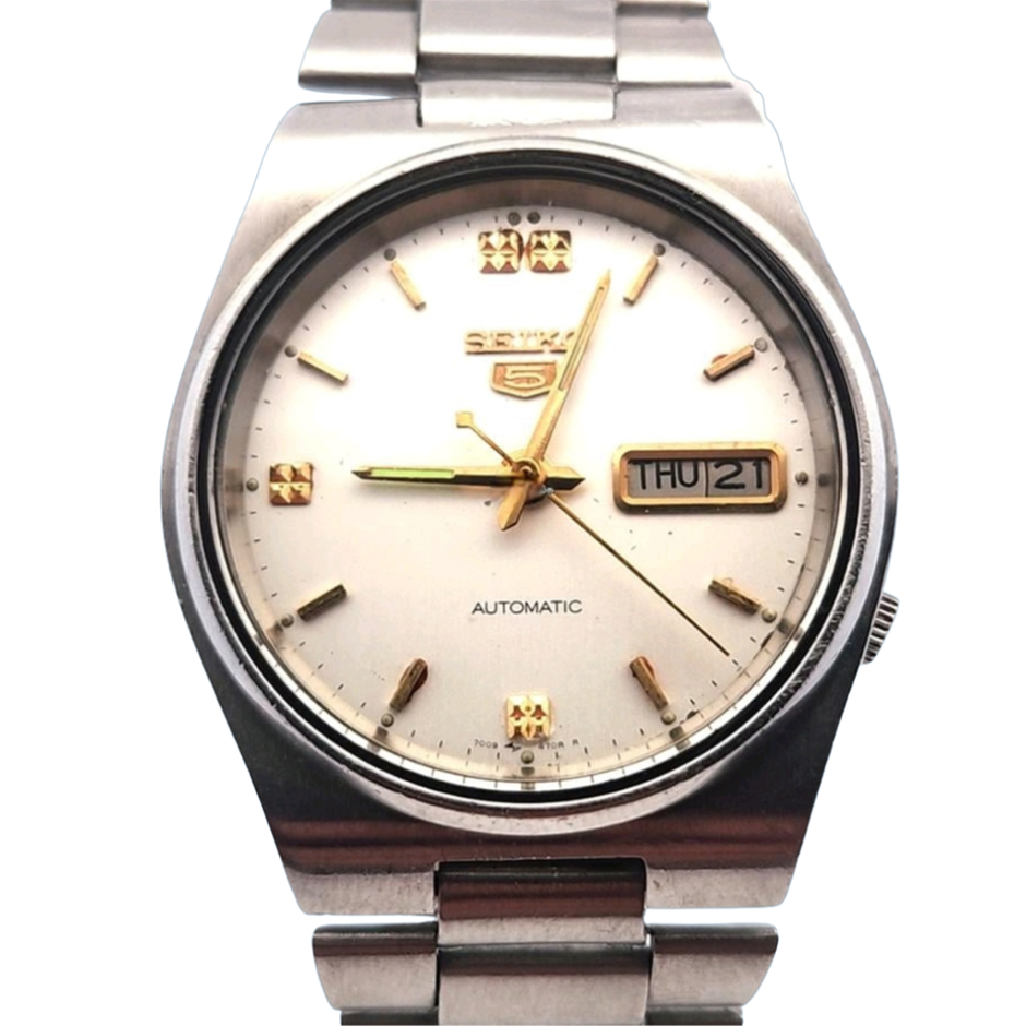 SEIKO 5 37MM STAINLESS STEEL 7009-3130 AUTOMATIC WHITE DIAL WXO & COA