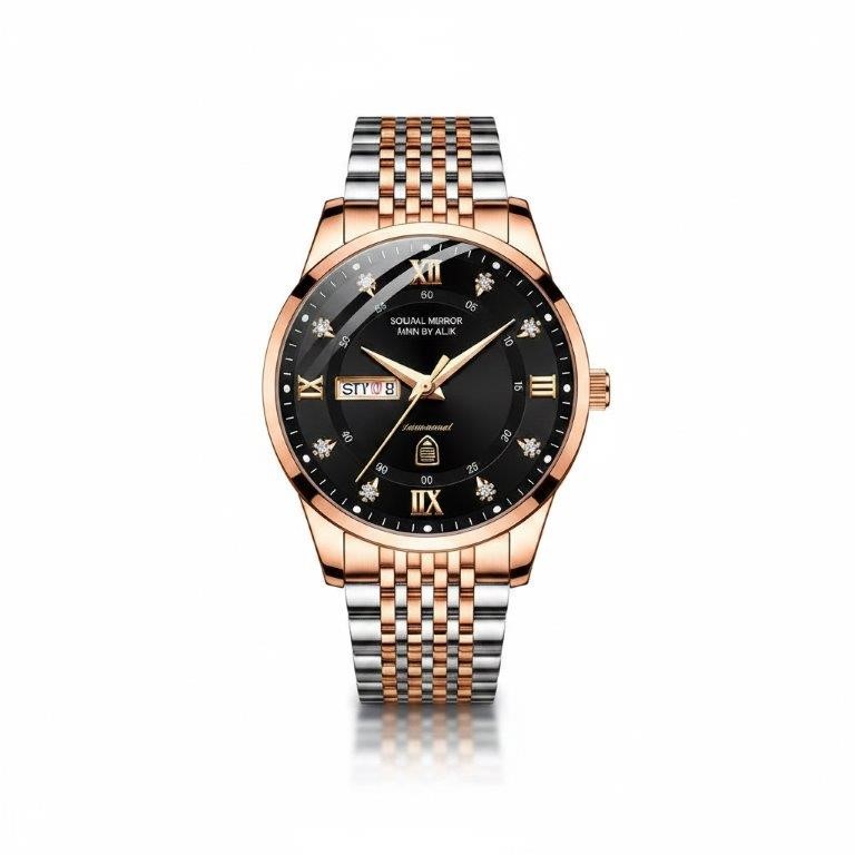 Luxury Rose Gold & Silver Dial Watch with Premium Gift Box