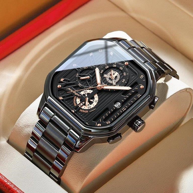 Luxury Black Chronograph Men's Watch Premium Skeleton Dial w/ Gift Box