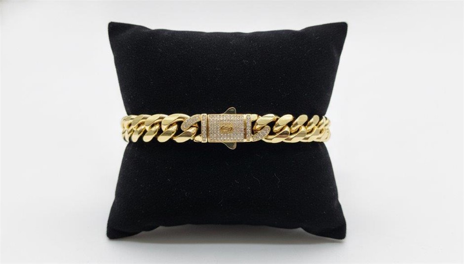 14K-Stamped Yellow Gold Filled Cuban Bracelet -20.2cm-12mm-Bonus Gift