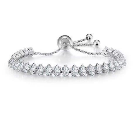 925 Sterling Silver Marquise Cut Tennis Bracelet Simulated Diamonds-adjust