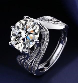 5.0ct 925 Sterling Silver Brilliant Cut Simulated Diamonds Ring -adjustable