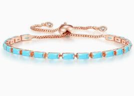 925 Sterling Silver Tennis Bracelet Turquoise Blue Simulated Diamonds