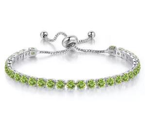 925 Sterling Silver Tennis Bracelet Light Green Simulated Diamonds