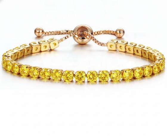 925 Sterling Silver Tennis Bracelet Golden Simulated Diamonds-adjustable