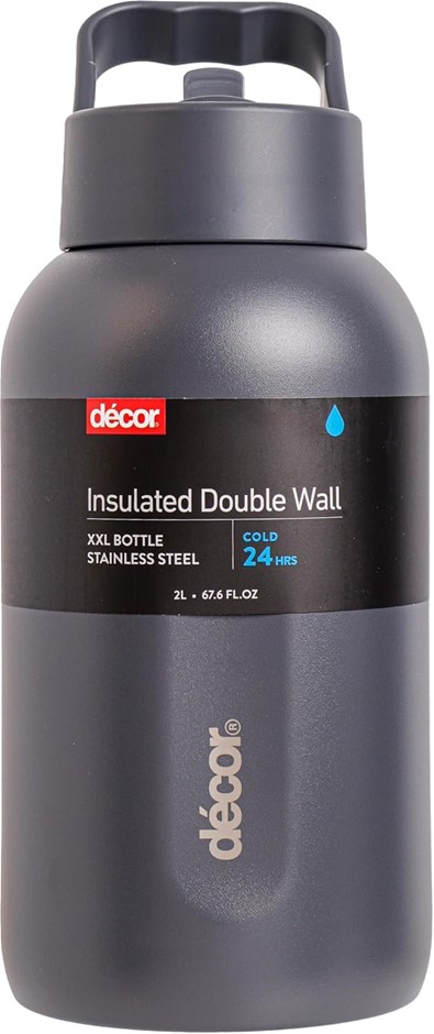 Decor Double Walled Stainless Steel Bottle, XX-Large, 2 Litre Capacity