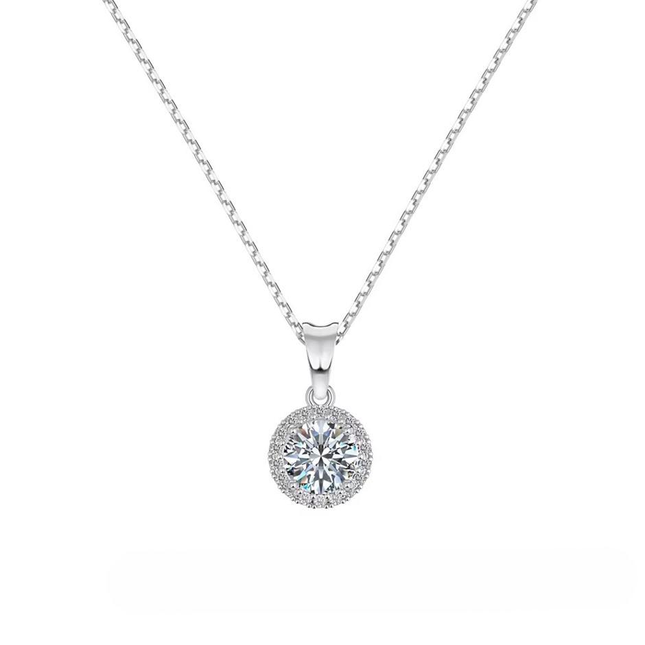 1.00ct Round Lab Created Moissanite 925 Silver Pendant Necklace