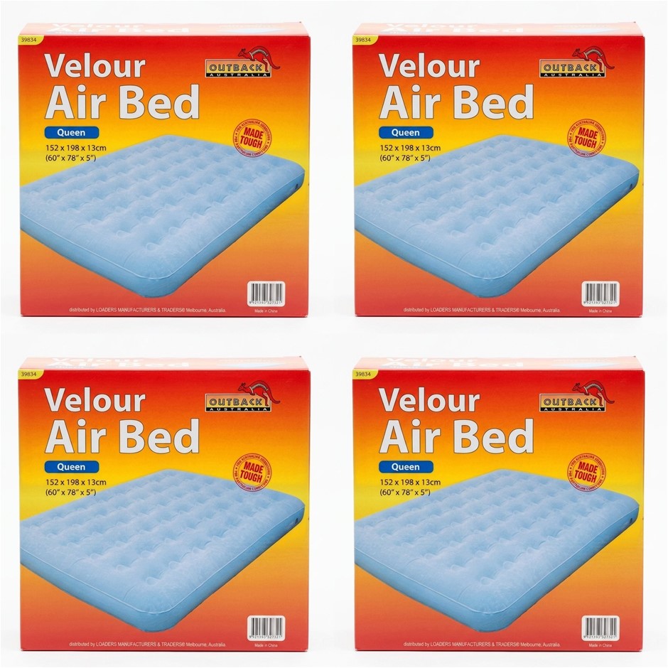 4 x VELOUR Queen Air Bed 152 x 198 x 13 cm – Soft Flocked Surface, Durable