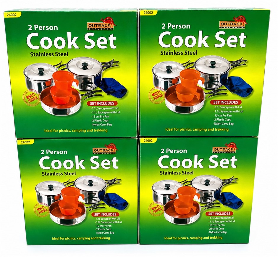 12 x Mess Kit Cook Set 2 Person S/Steel 8 Piece School Camp Picnic Hiking S