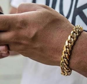 18k Yellow Gold Filled Cuban Bracelet stamped(18K)-17.5cm