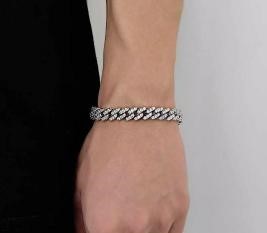 18k white Gold Filled Cuban Bracelet stamped(18K)-17.5cm